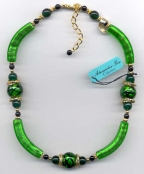Emerald Green and Foil, Curved Bead Necklace